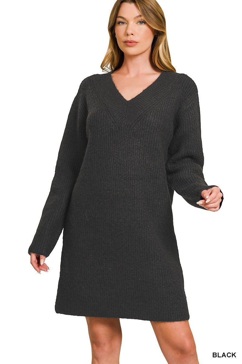 V Neck Sweater Dress-3 Colors!