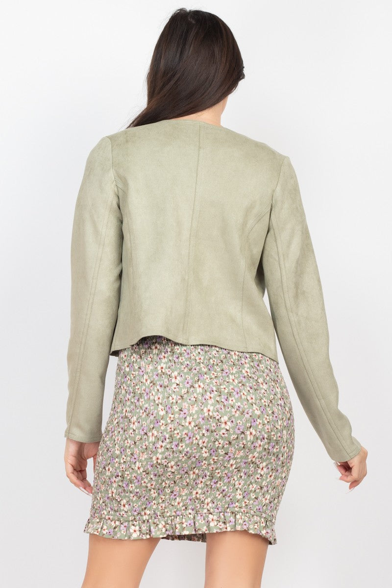 Cropped Faux Suede Moto Jacket