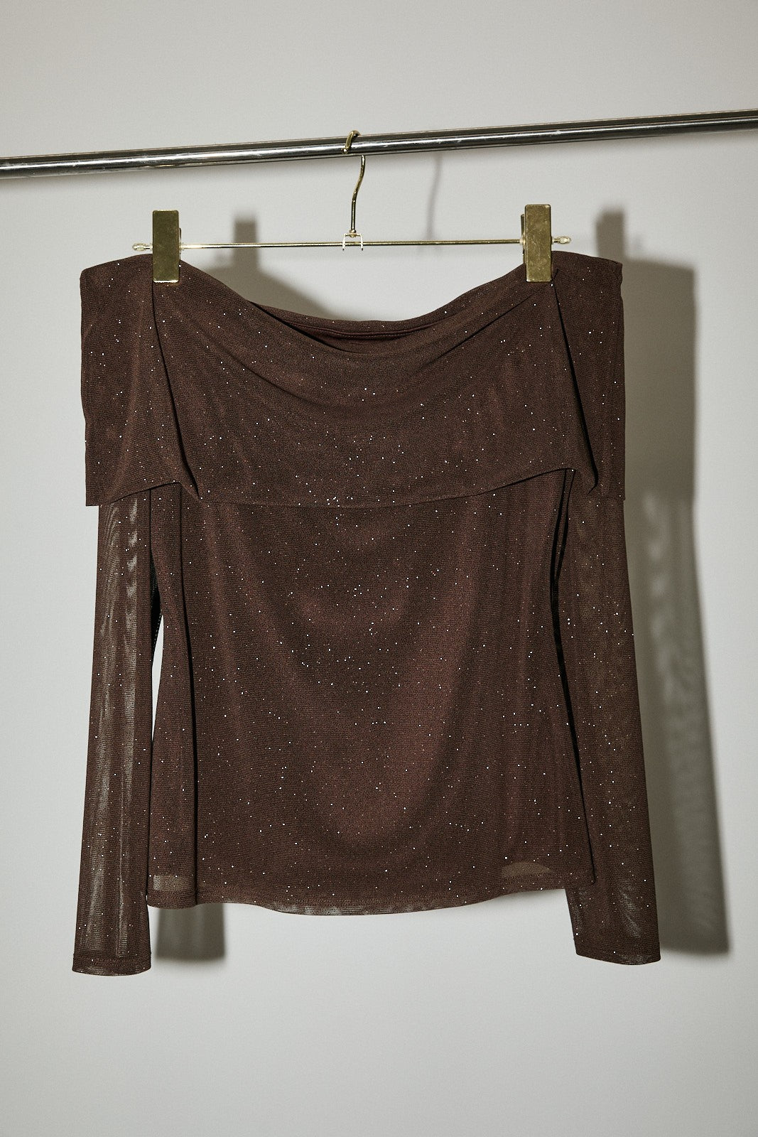 Off Shoulder Long Sleeve Metallic Top