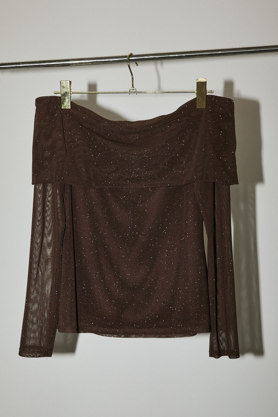 Off Shoulder Long Sleeve Metallic Top