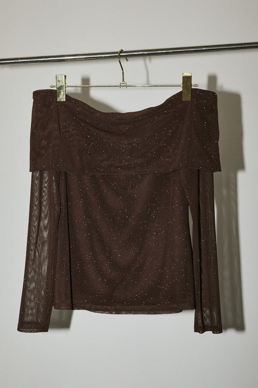 Off Shoulder Long Sleeve Metallic Top