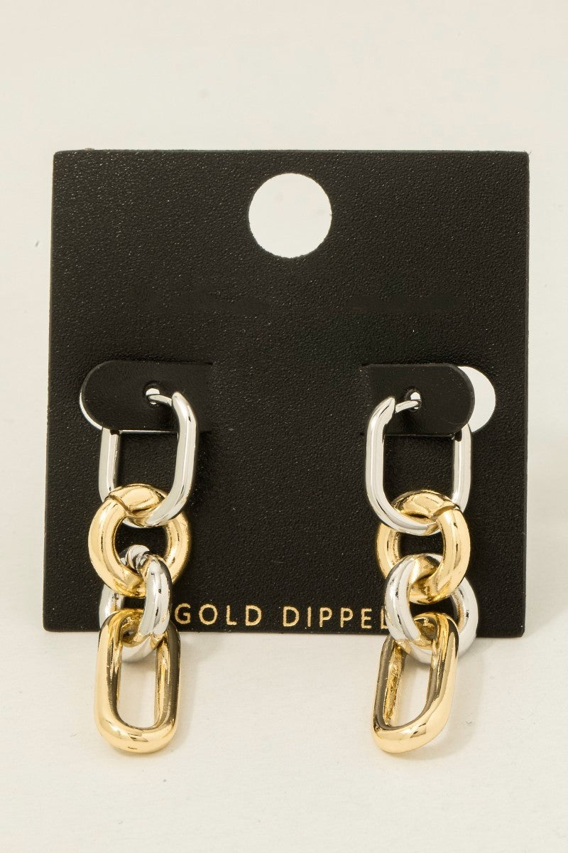 Gold-Dipped Two-Tone Chain Dangle Hoop
