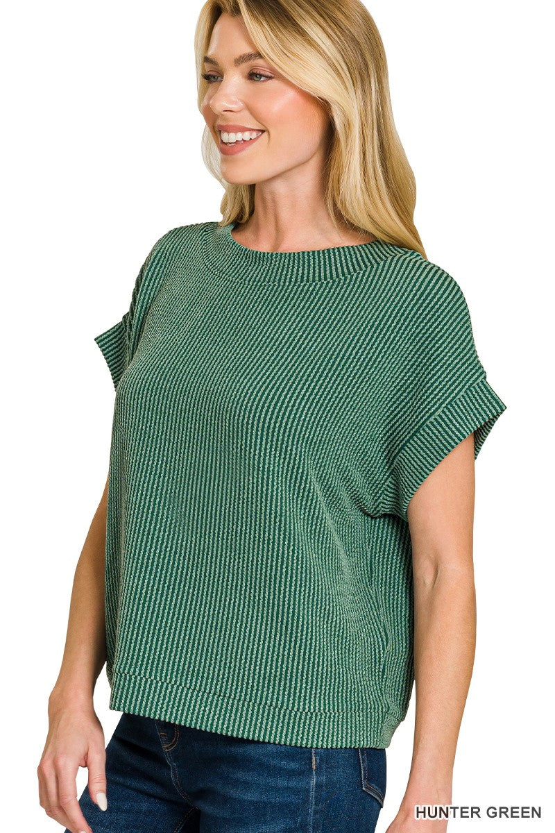 Raised Rib Cap Sleeve Top
