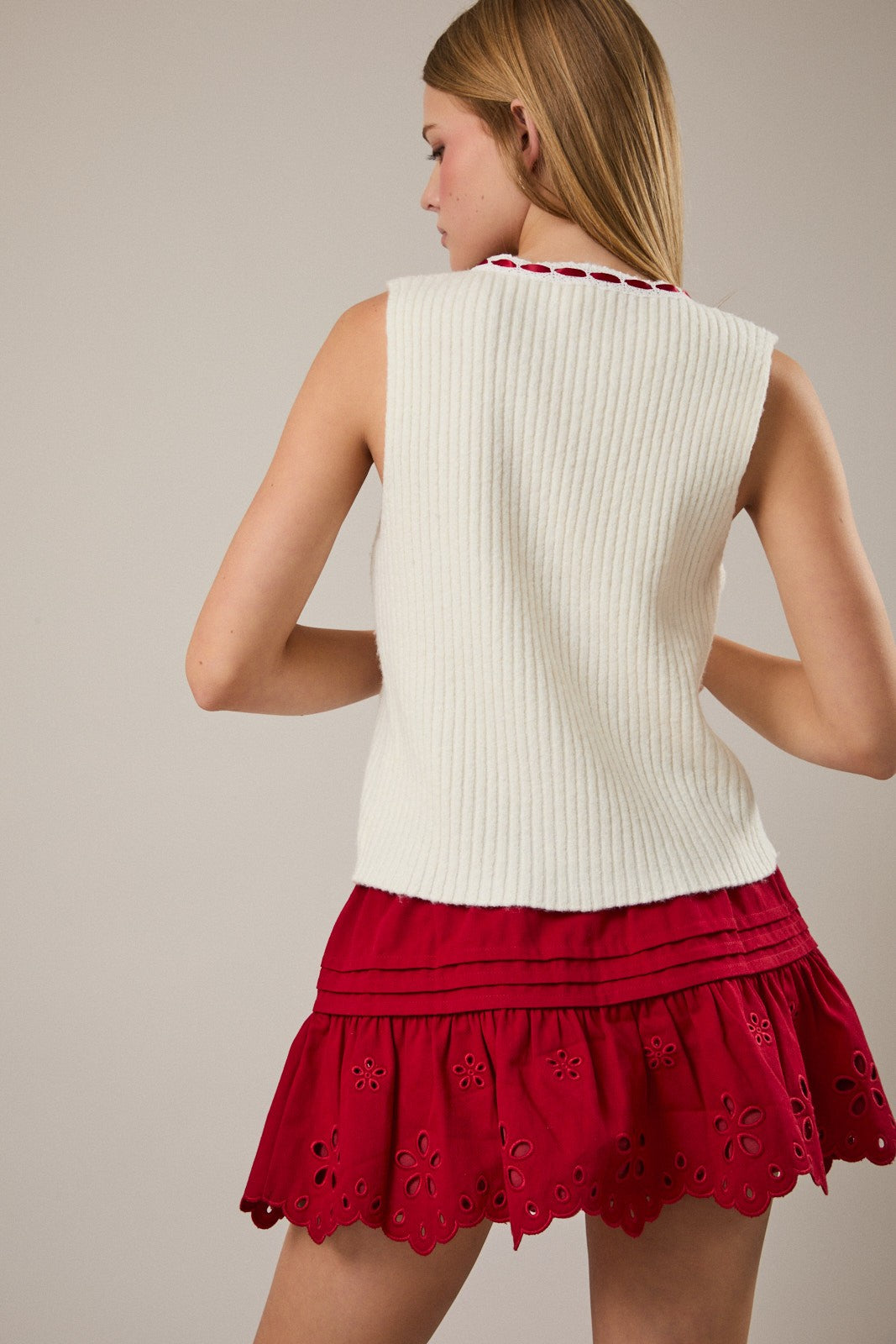 Red Ribbon Knit Tank Vest