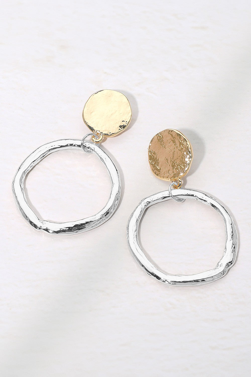 Hammered Metal Ring Drop Dangle Earrings