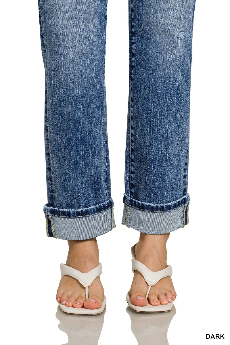 Cuffed Straight Leg Denim Jeans