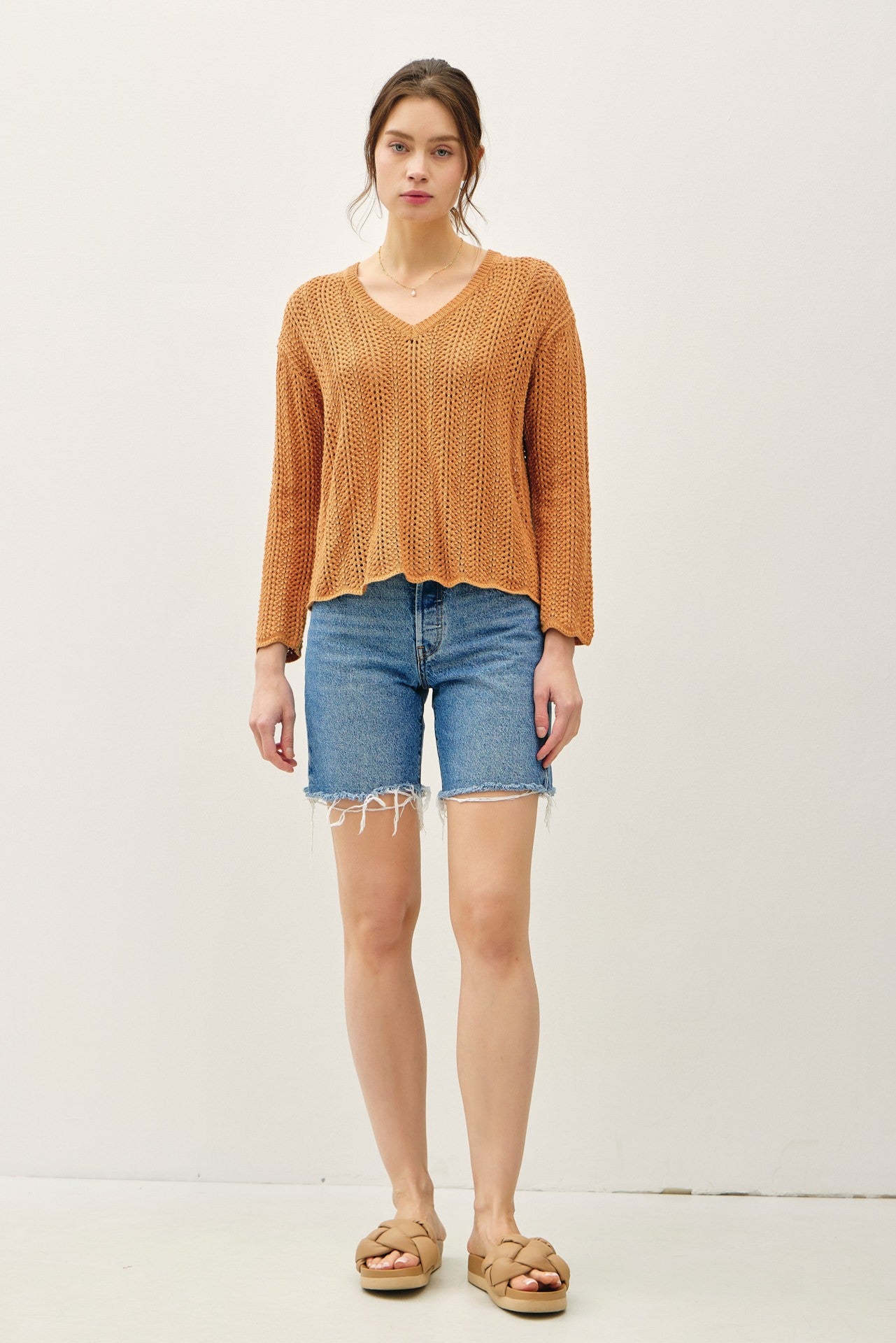 DOORBUSTER: Crochet V-Neck Boxy Sweater