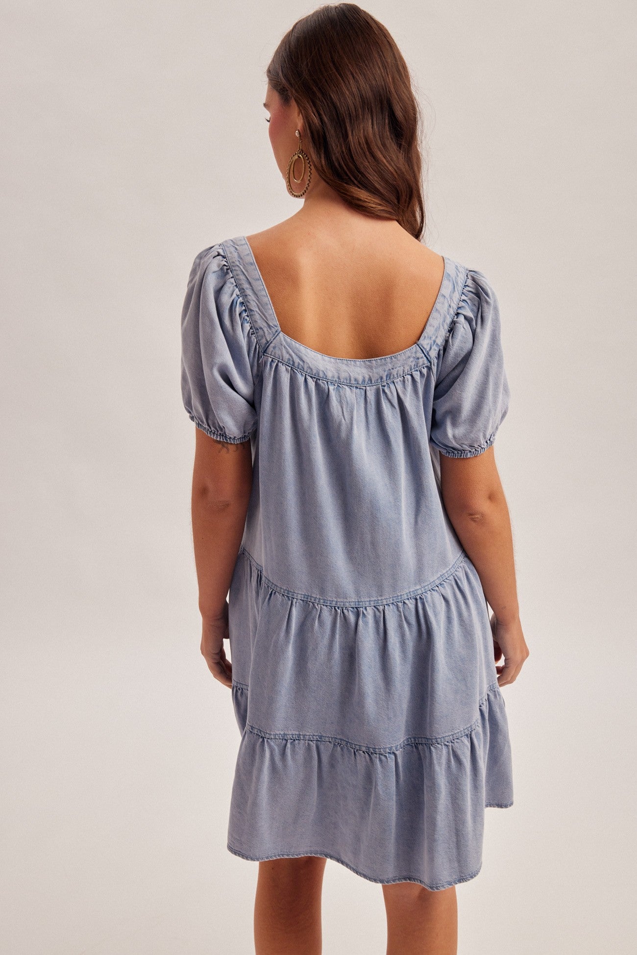 Tencel Tiered Ribbon Mini Dress