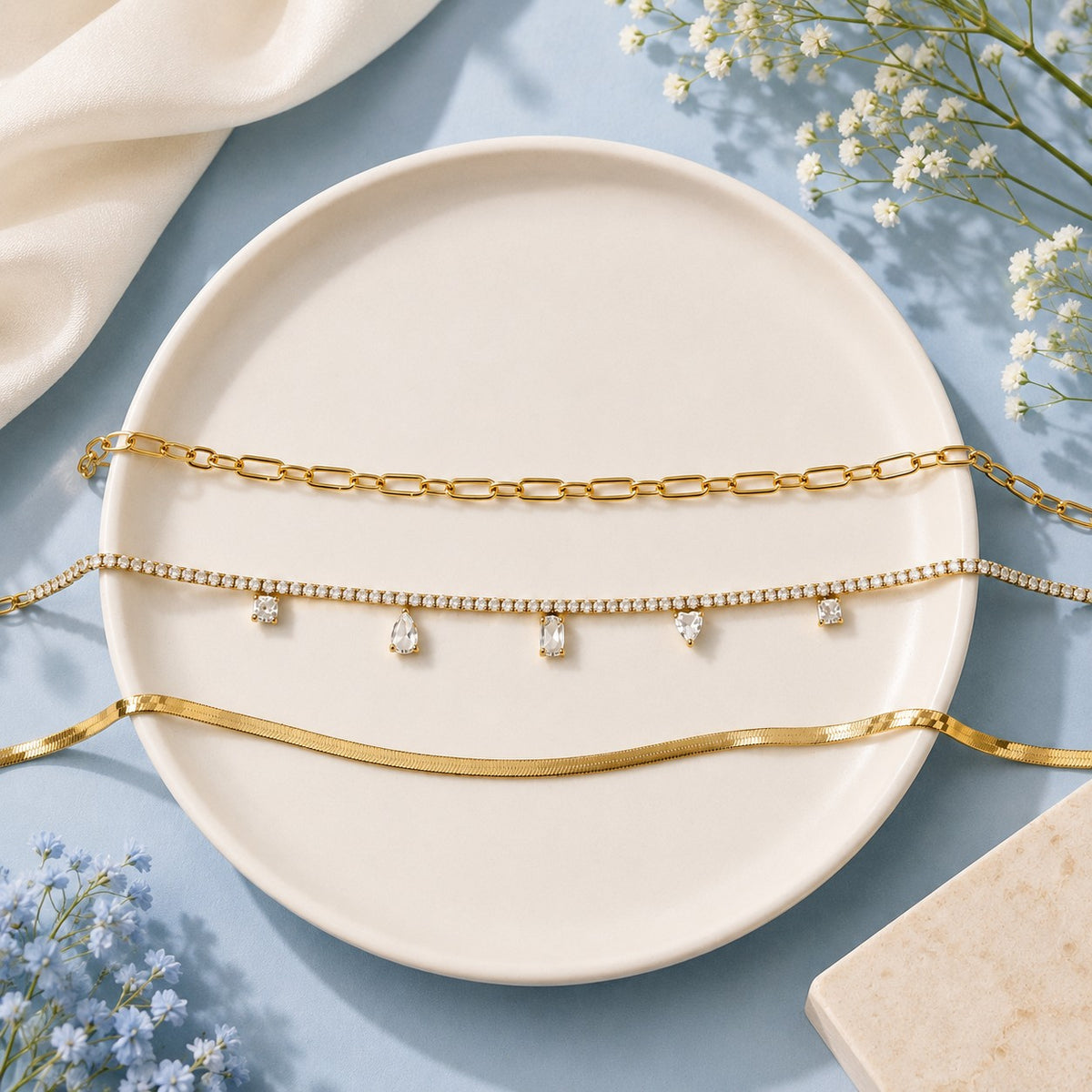 18K Gold Layered Rhinestone Necklace