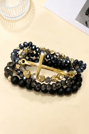 Cross Stackable Beaded Bracelet Set