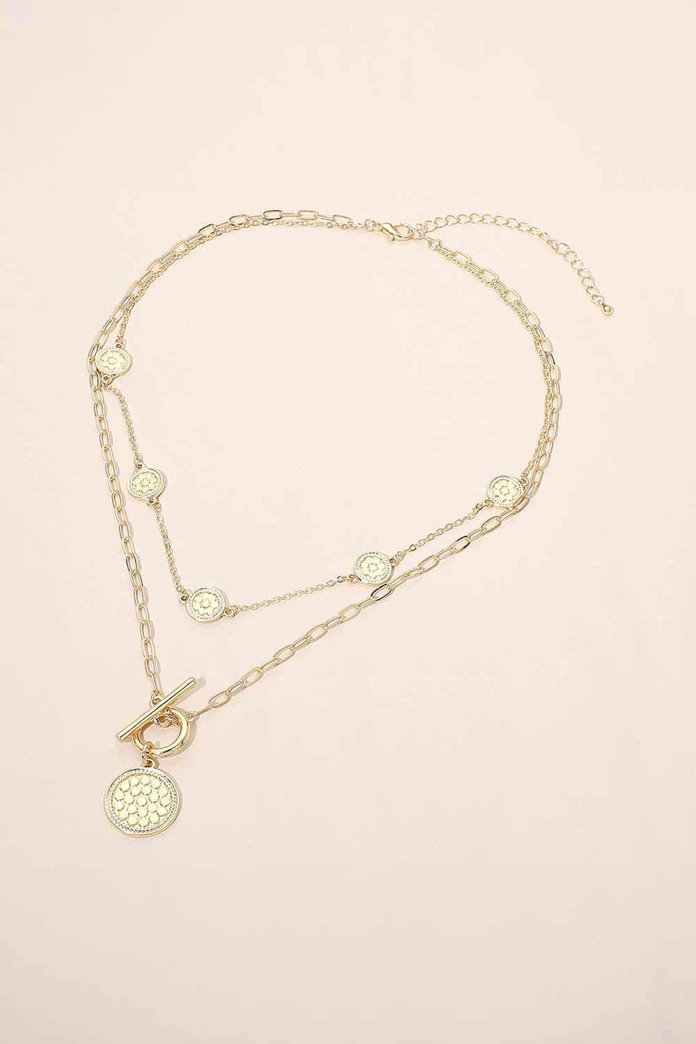 Layered Coin Charm Toggle Necklace