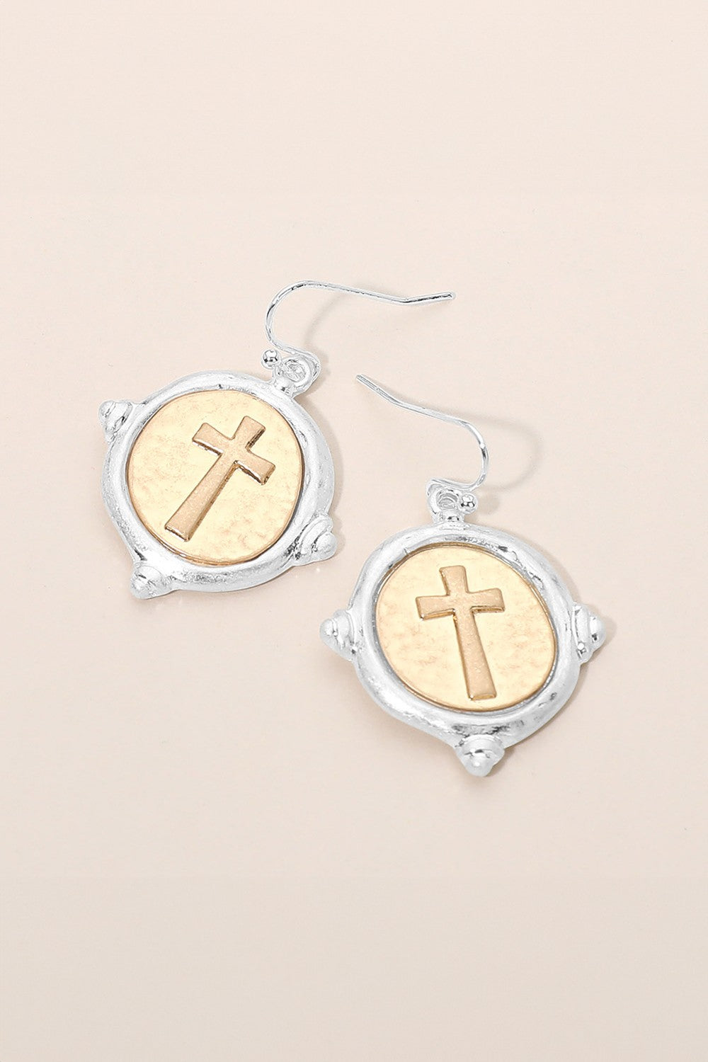 Vintage Cross Medallion Drop Earrings