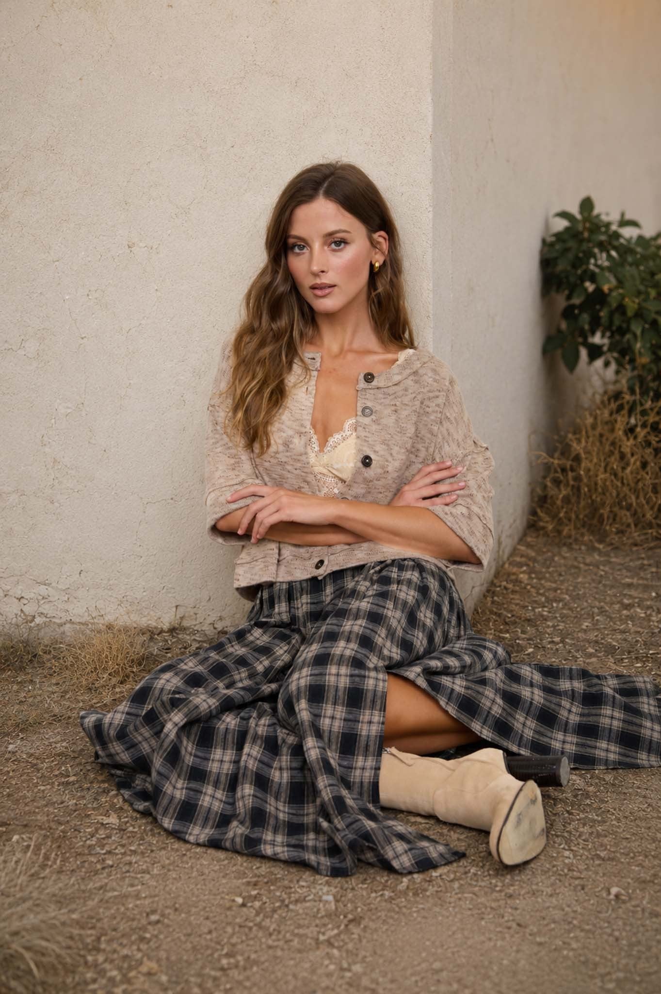 Marled Raw Edge Knit Button Top