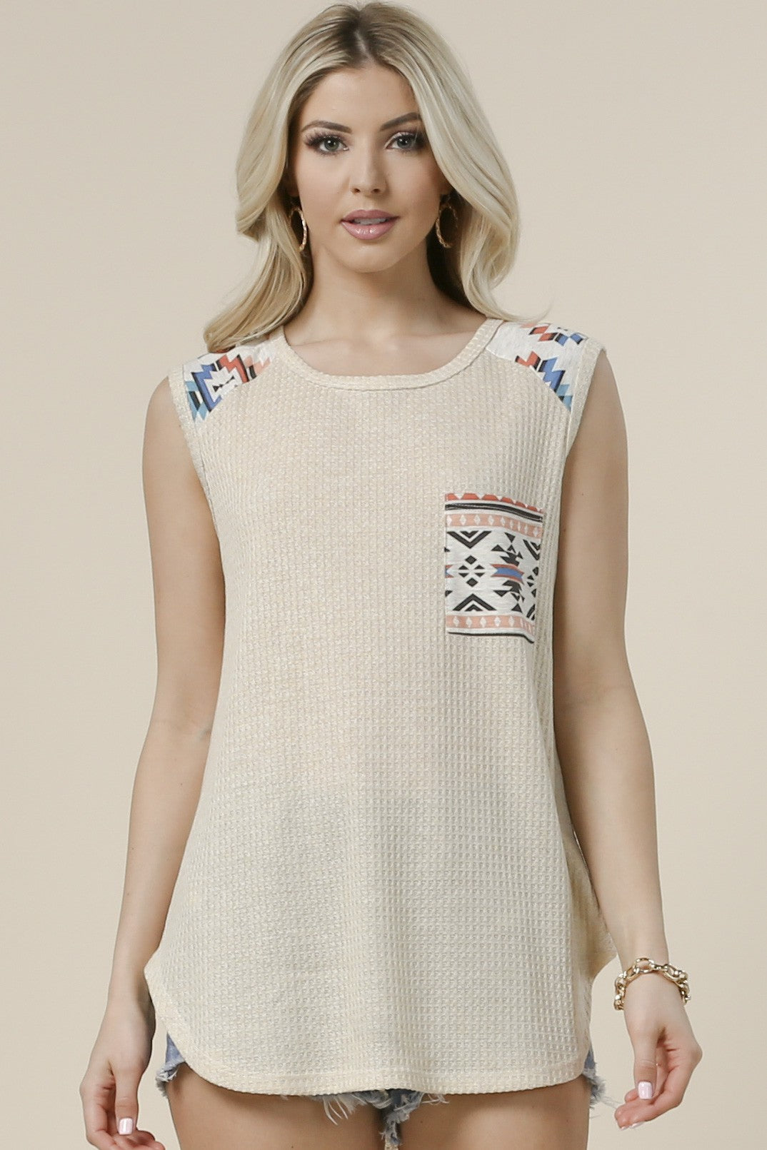DOORBUSTER: Canyon View Aztec Waffle Knit Tank