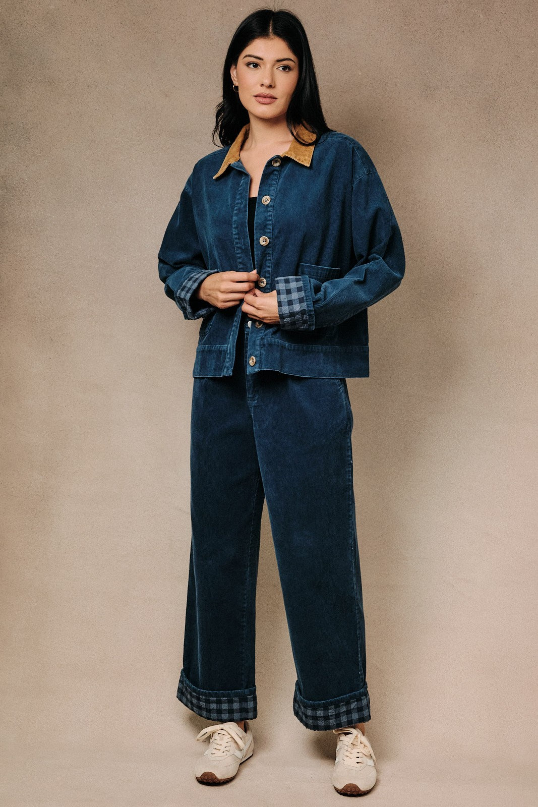 Plaid Cuff Corduroy Barn Jacket