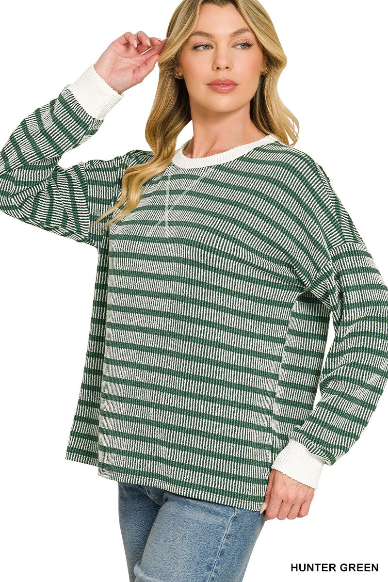 Raised Rib Striped Pullover