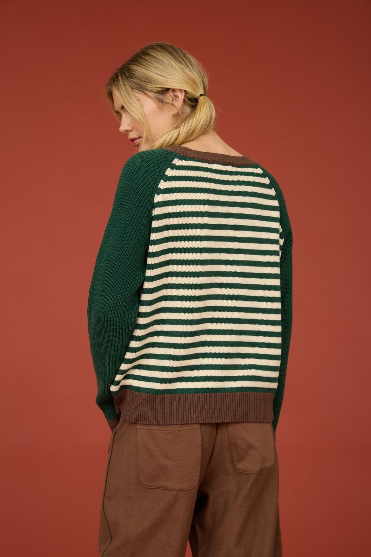Contrast Sleeve Striped Sweater