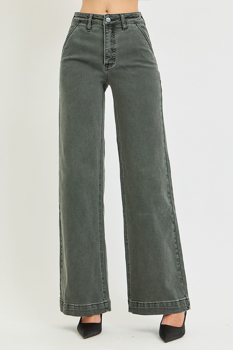Risen High Rise Wide Leg Pocket Jeans