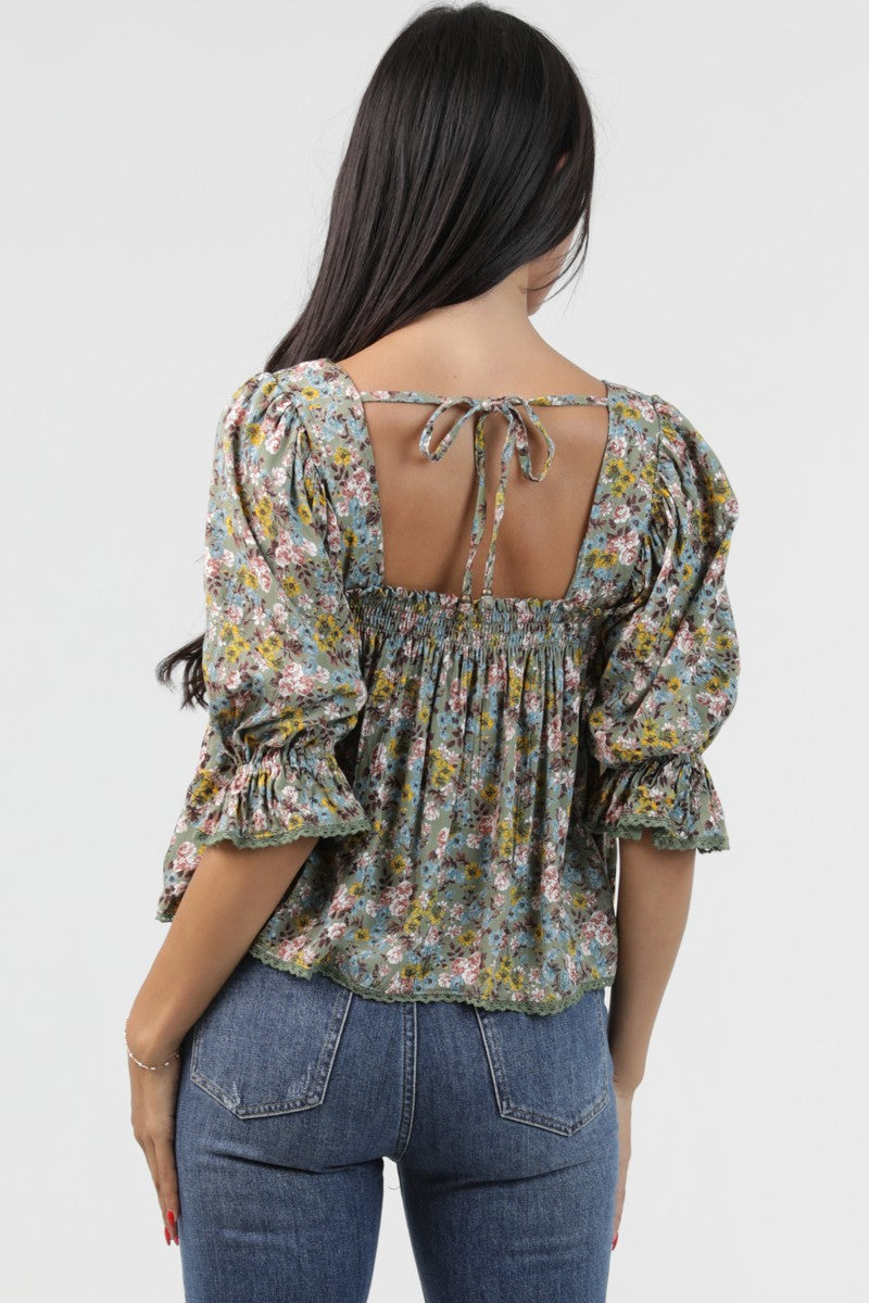 Floral Smocked Puff Sleeve Top