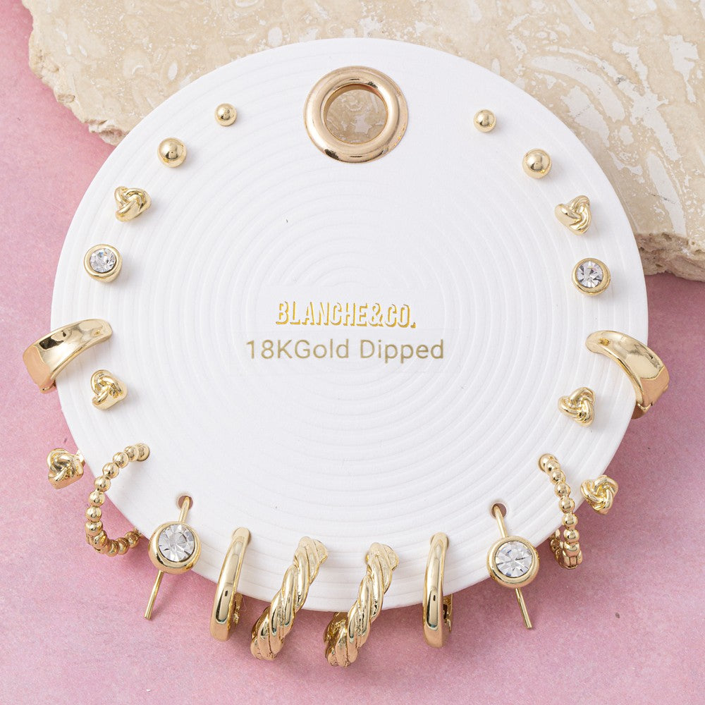 18K Gold Dipped 10 Pair Earring Set