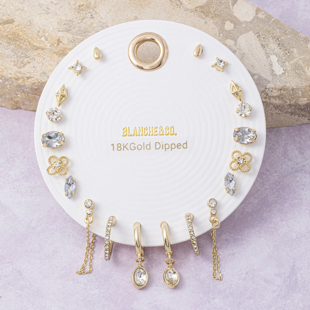 18K Gold Dipped 10 Pair Earring Set