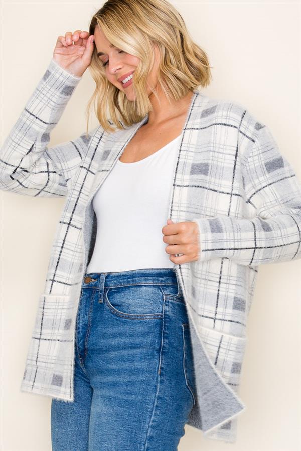 Kathryn Plaid Open Front Cardigan