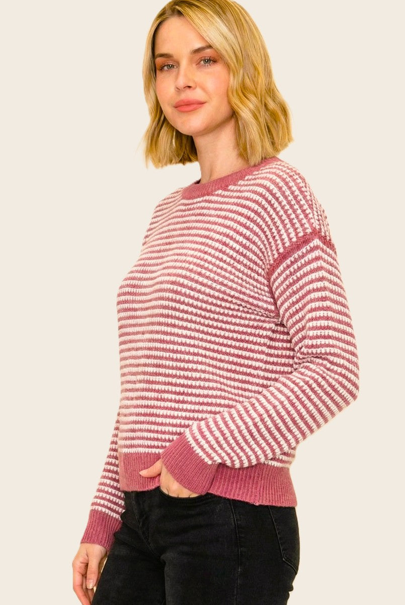 Two-Tone Waffle Stripe Sweater