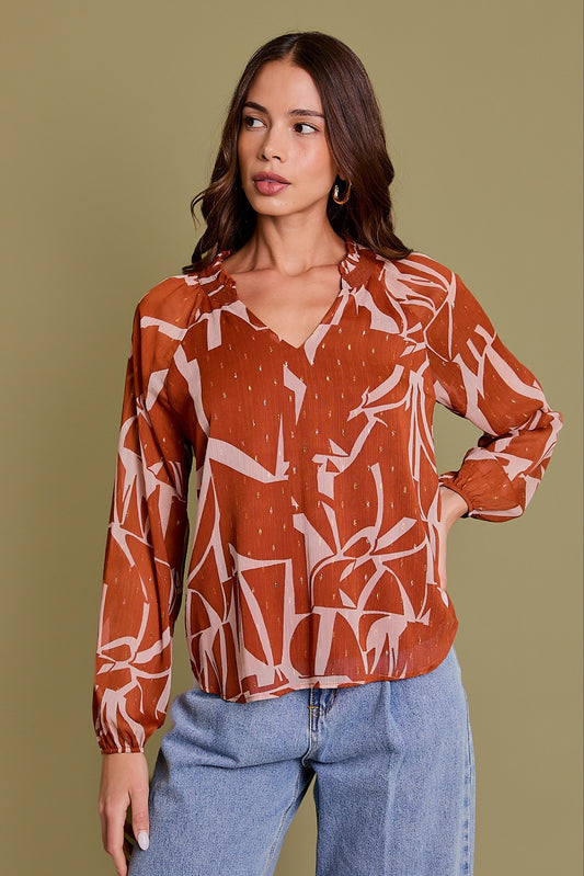 Spending Spree Abstract V-Neck Top