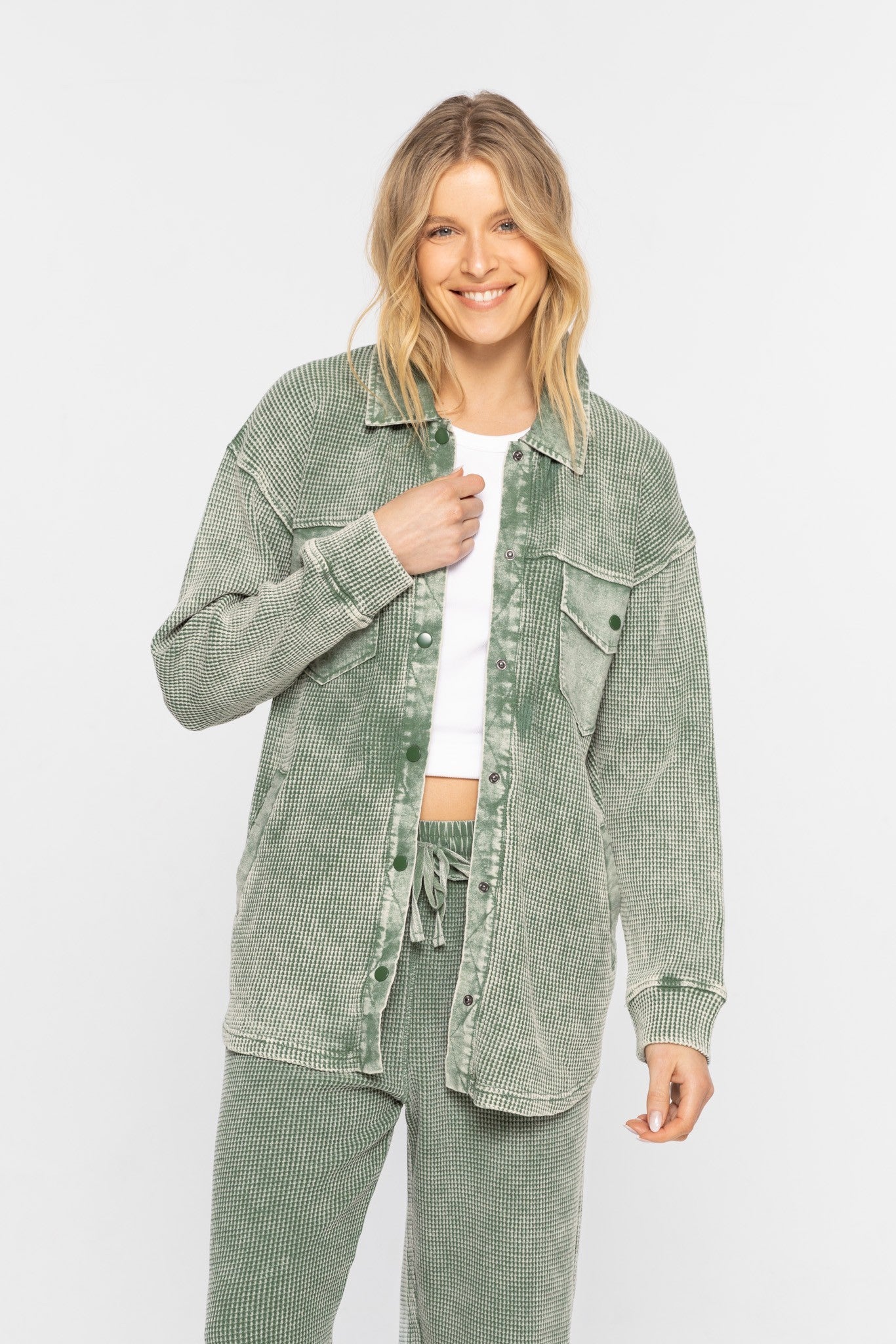 Waffle Knit Button Down Shacket- 4 Colors!