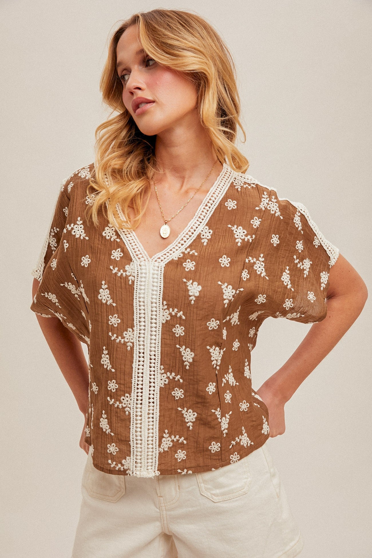 Holding Wildflowers Floral Detail Top