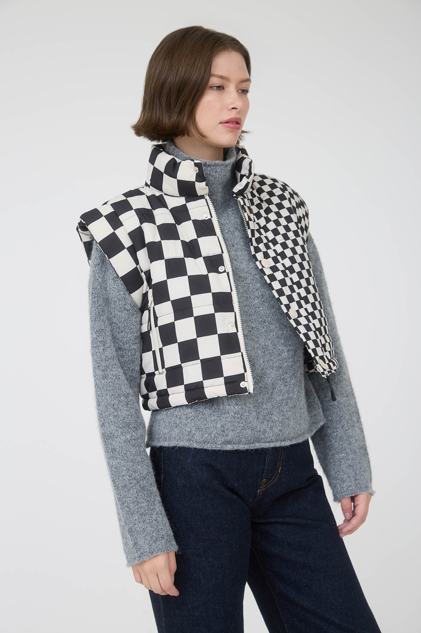 Hot Mess Mix Checkered Crop Vest
