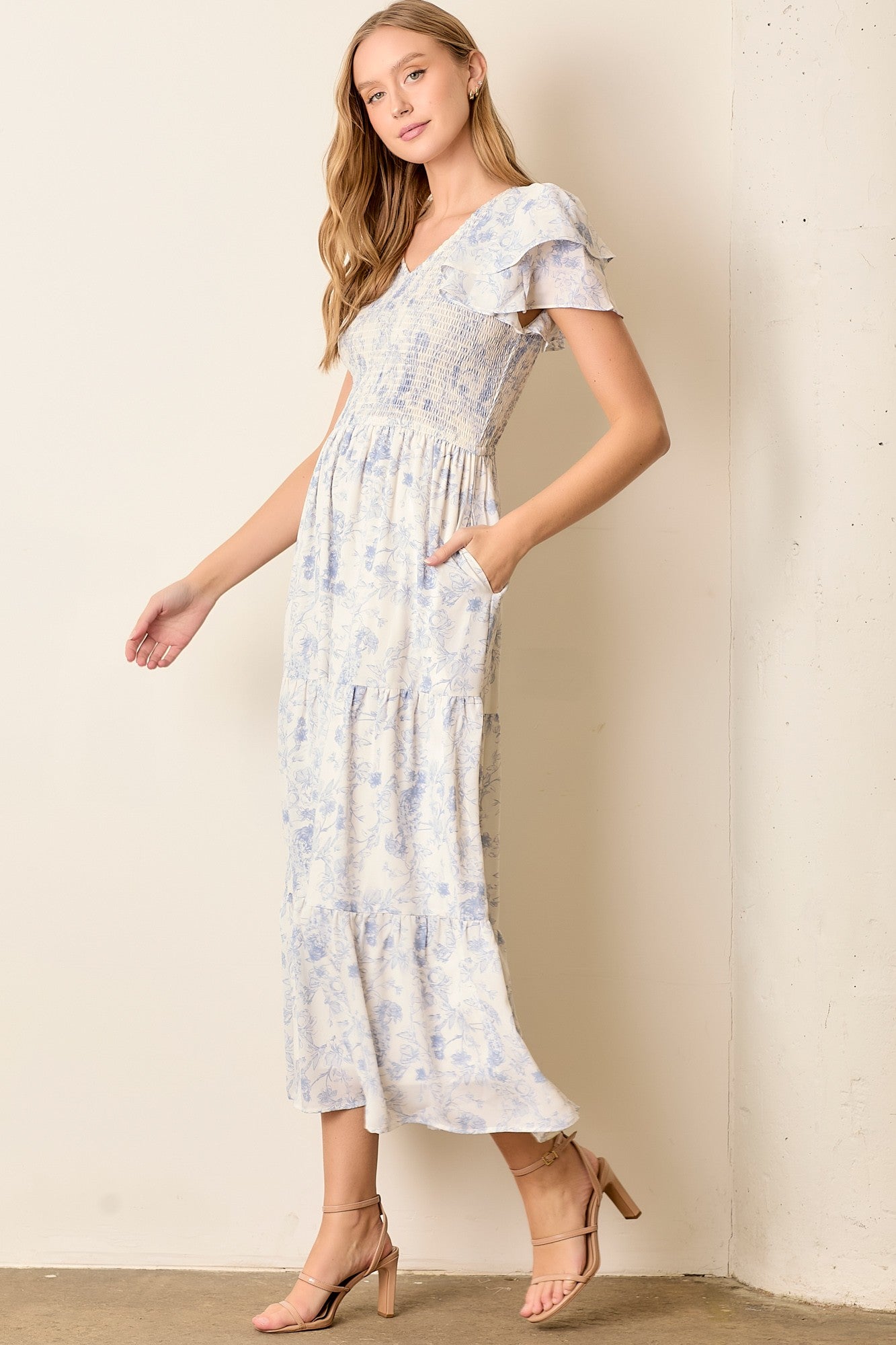 Nurturing Passions Ruffle Smock Bodice Dress