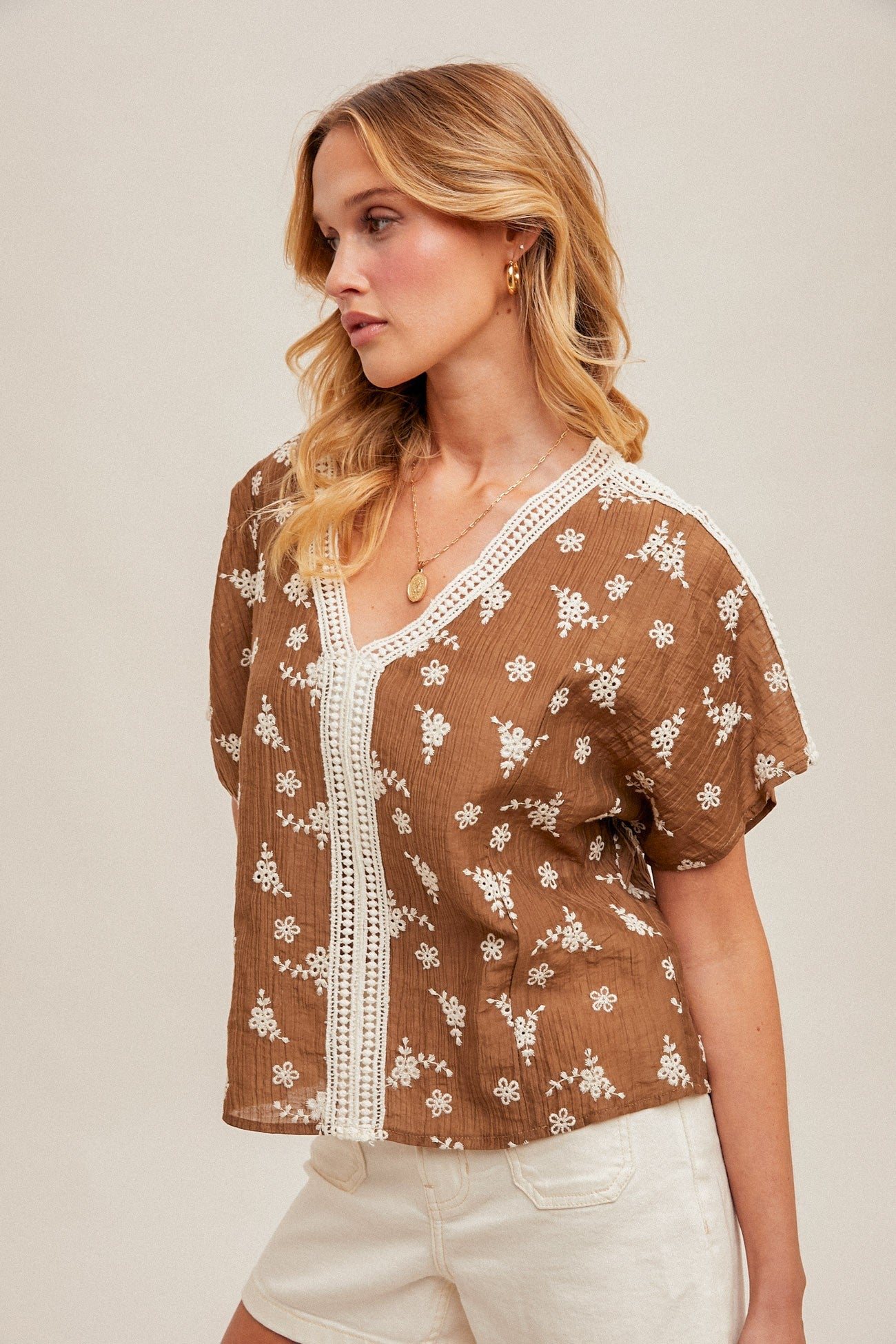 Holding Wildflowers Floral Detail Top