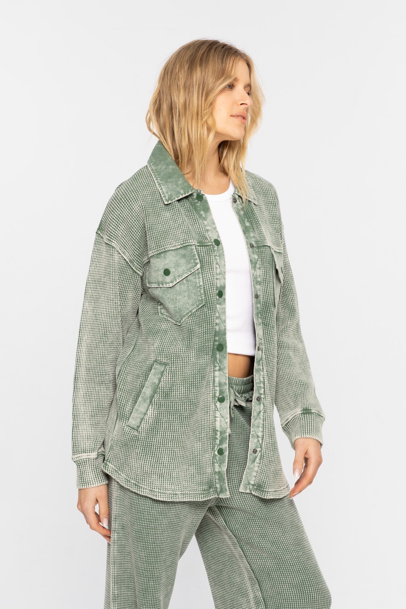 Waffle Knit Button Down Shacket- 4 Colors!