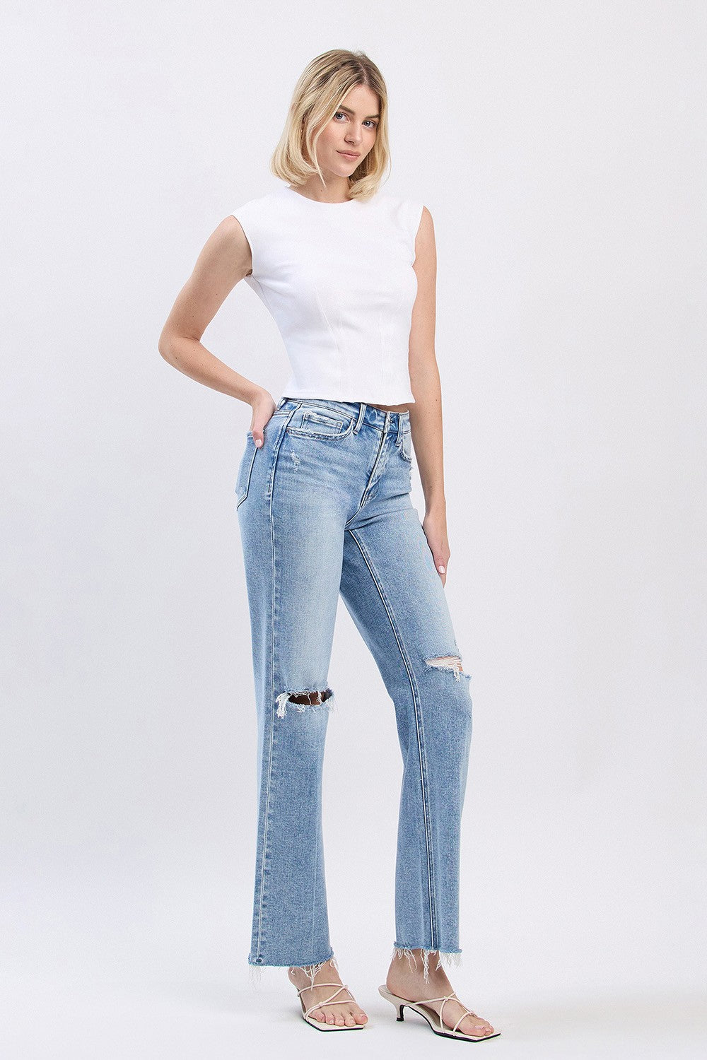 Flying Monkey High Rise Distressed Slim Wide Leg