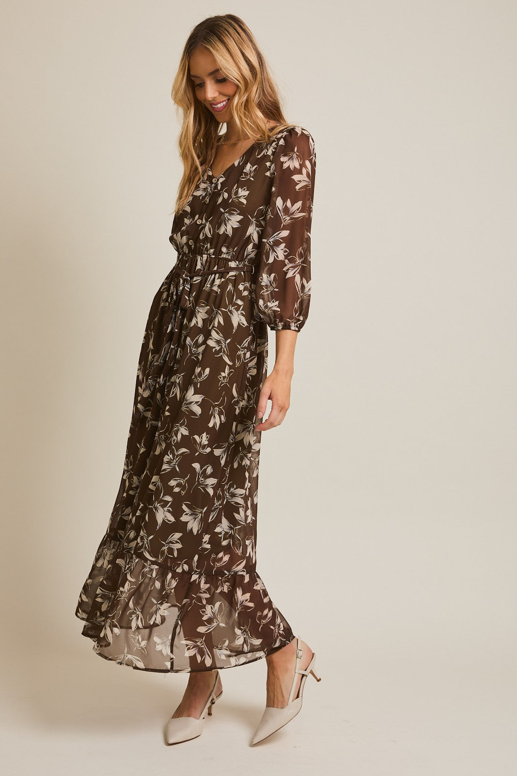 Essie V-Neck Waist Tie Maxi Dress