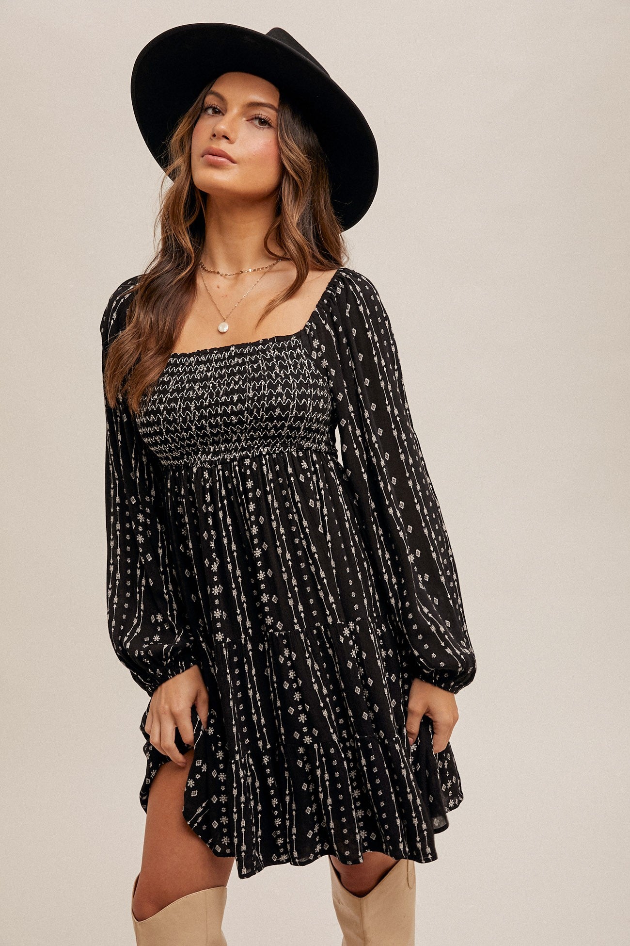 Midnight Boho Chic Smock Dress