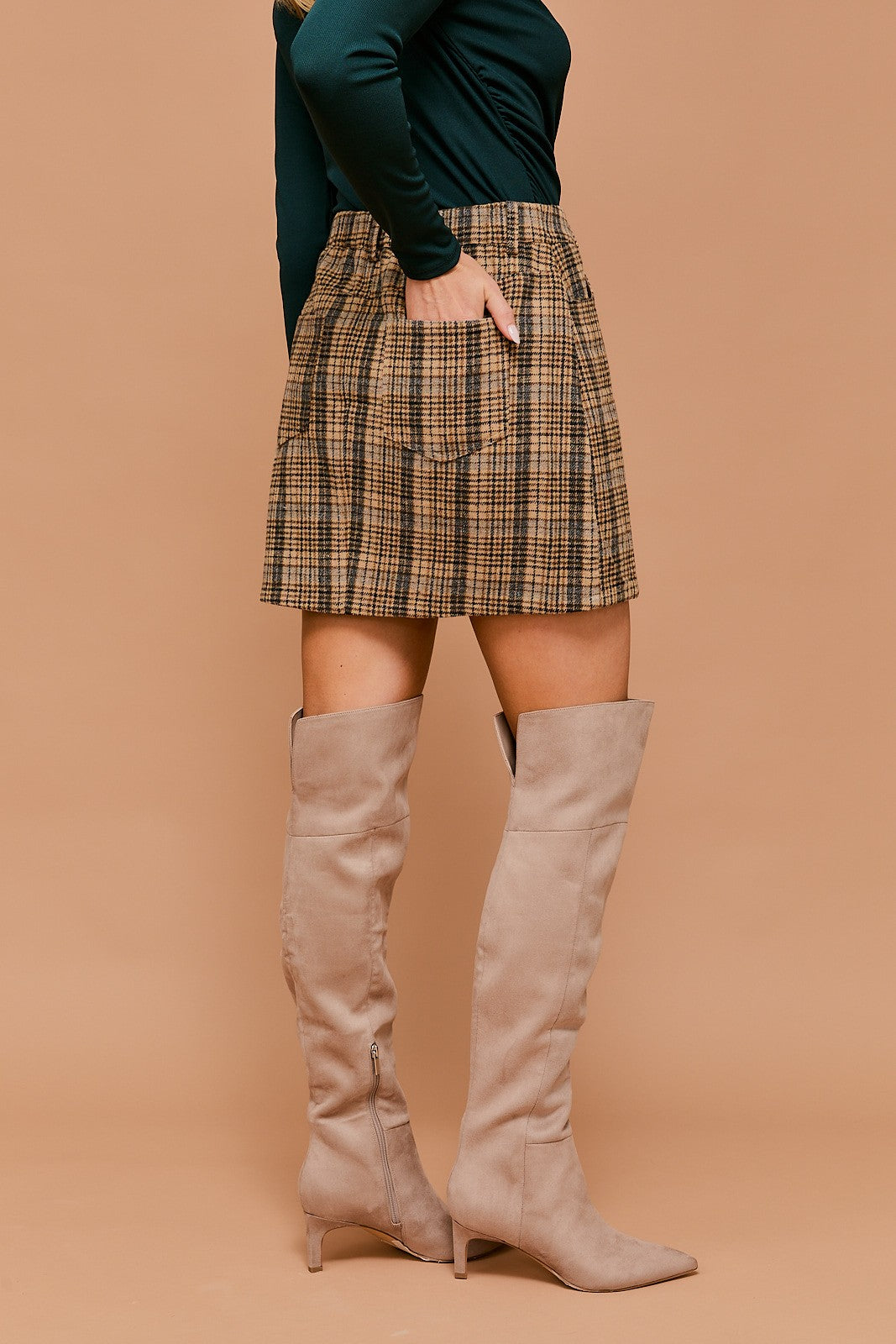 Toffee Twine High Waisted Plaid Skirt