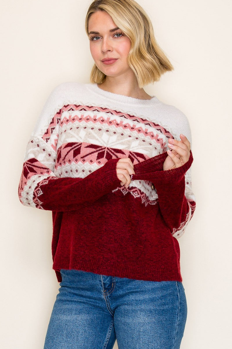 Snow Flurries Crew Neck Pullover Sweater