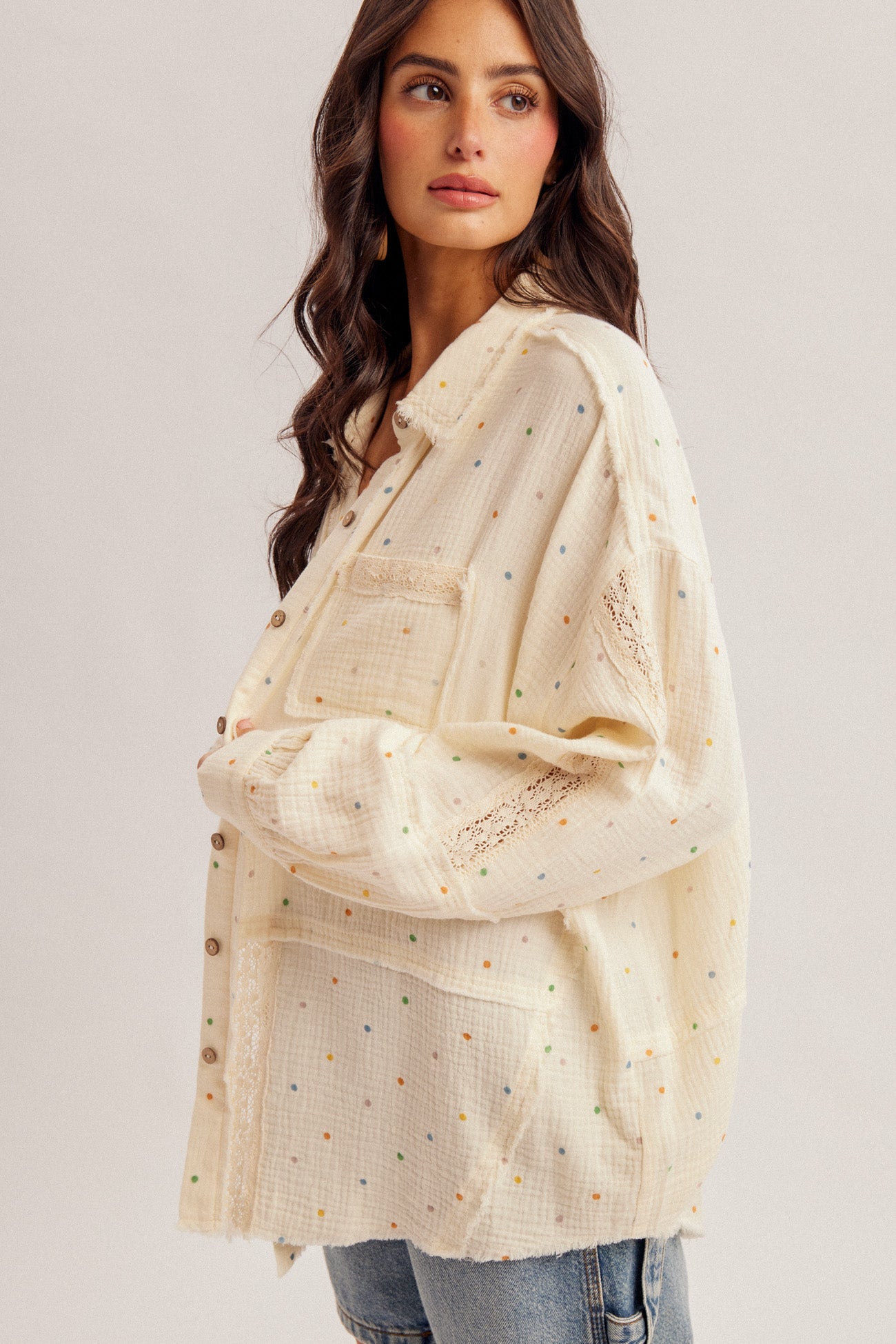 Lace Mix Polka Dot Gauze Shirt