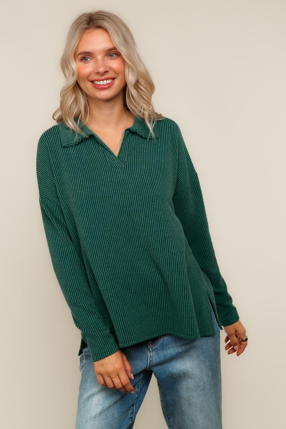Ribbed Collared Go-To Top