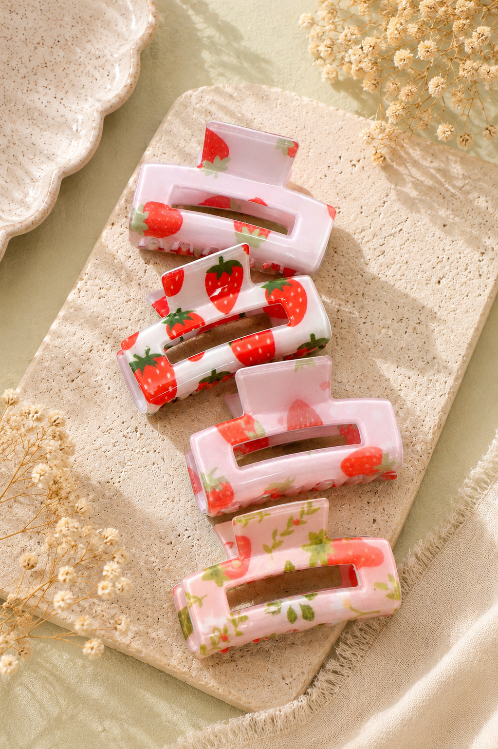Set Of 4 Mini Rectangle Pattern Hair Claw Clips