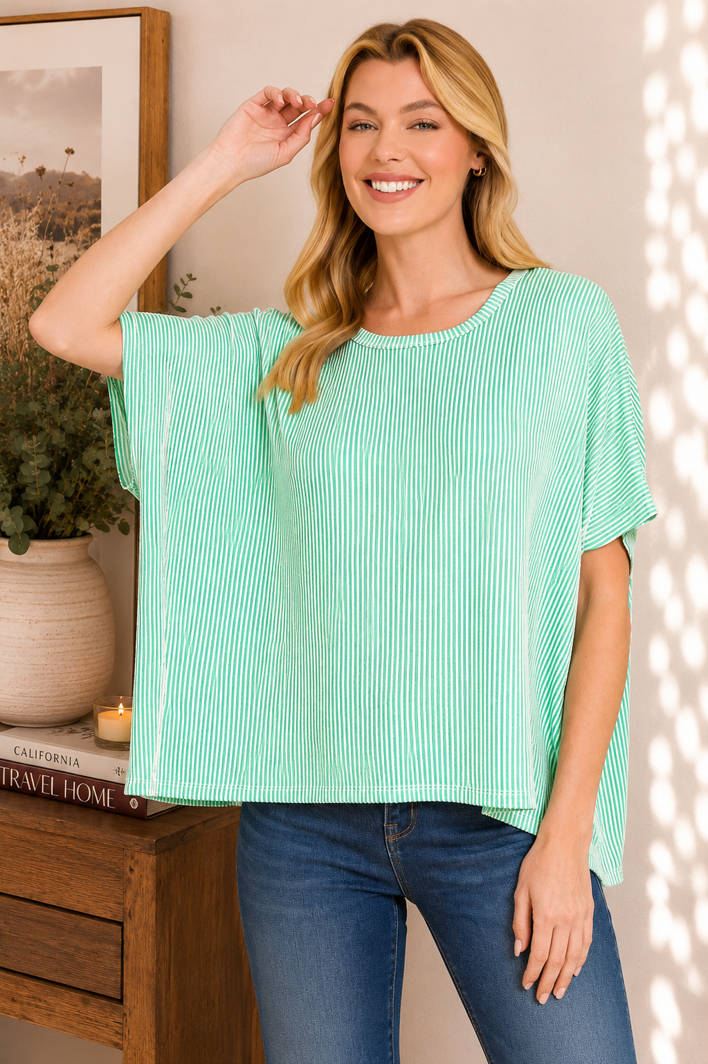 Ribbed Striped Oversized Top