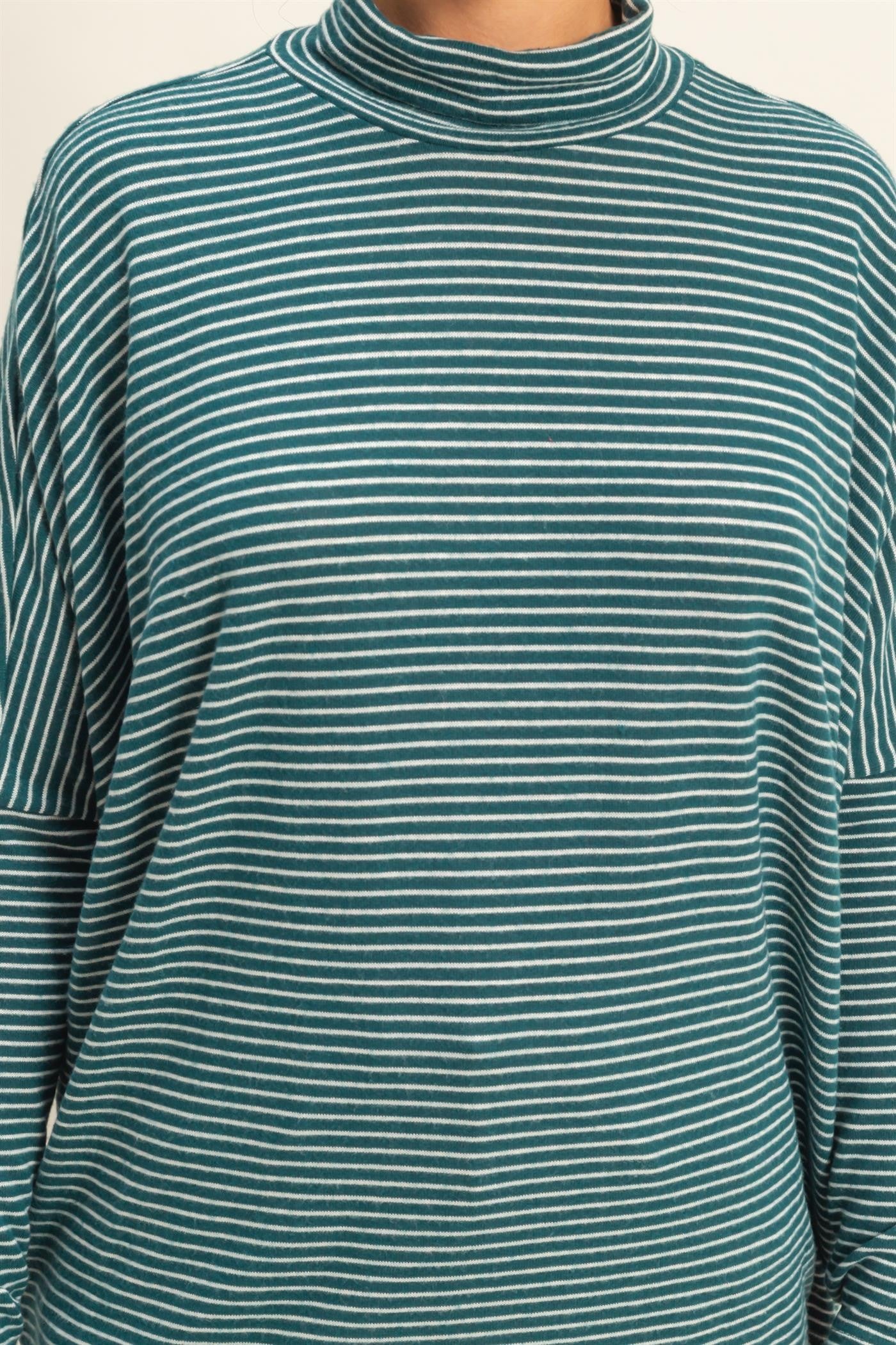 Striped Turtleneck Dolman-sleeve Top