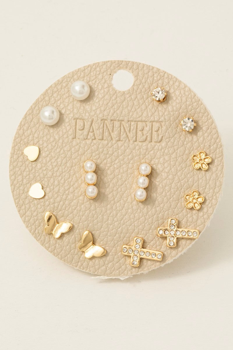 Hearts, Flowers & Cross Stud Earring Set