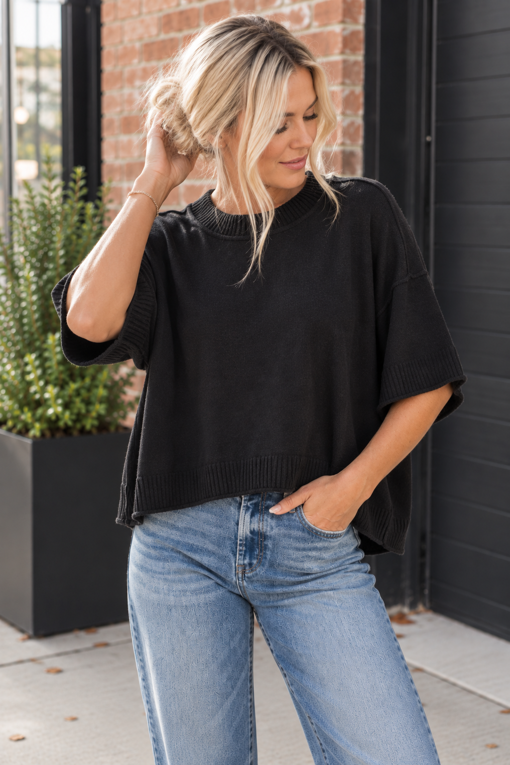 Mock Neck Boxy Sweater Top
