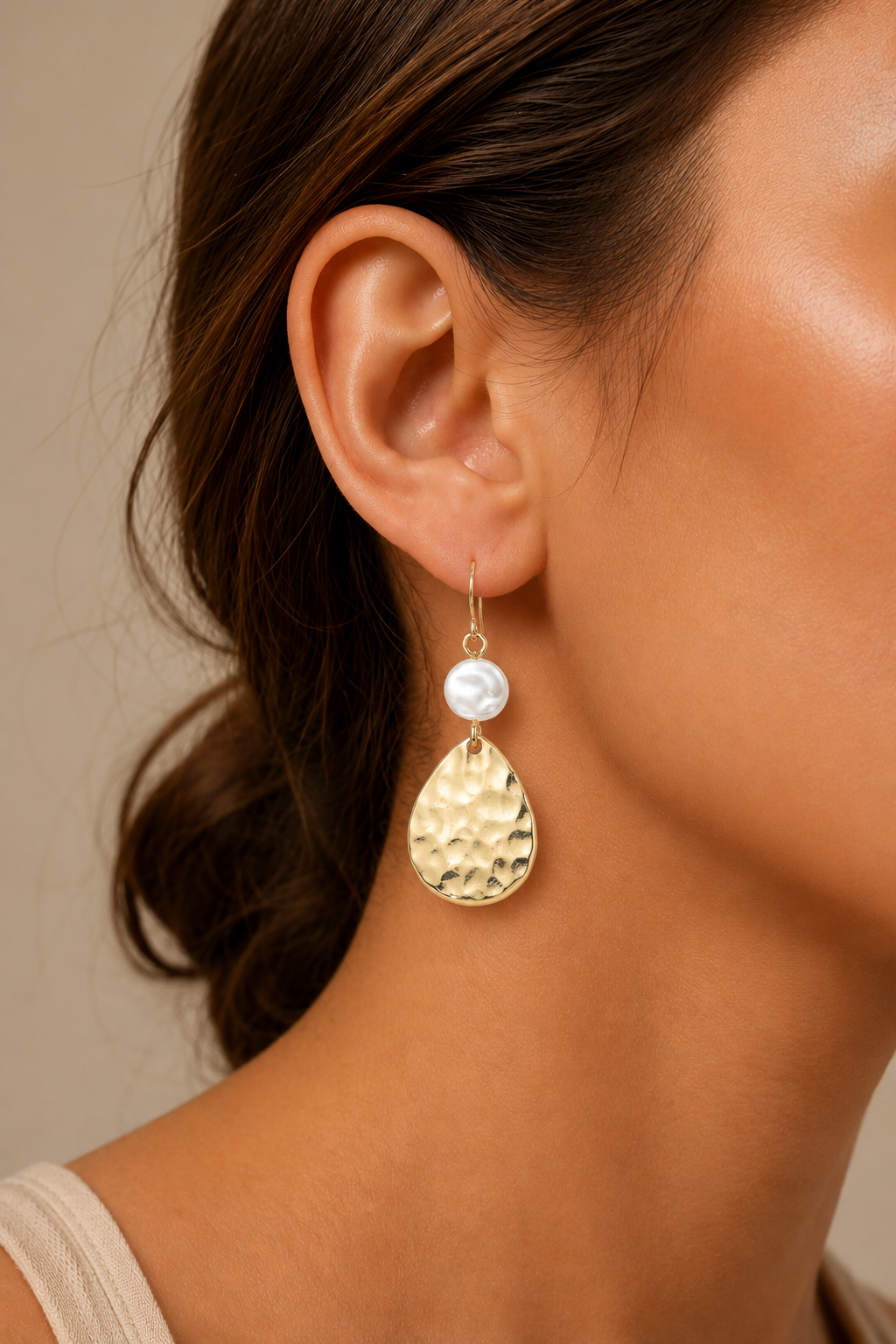 Pearl Hammered Teardrop Earrings