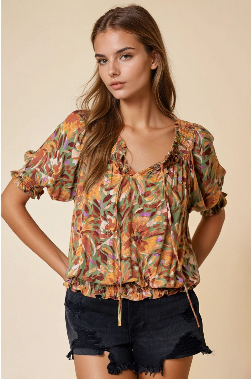 Smocked Abstract Blouse
