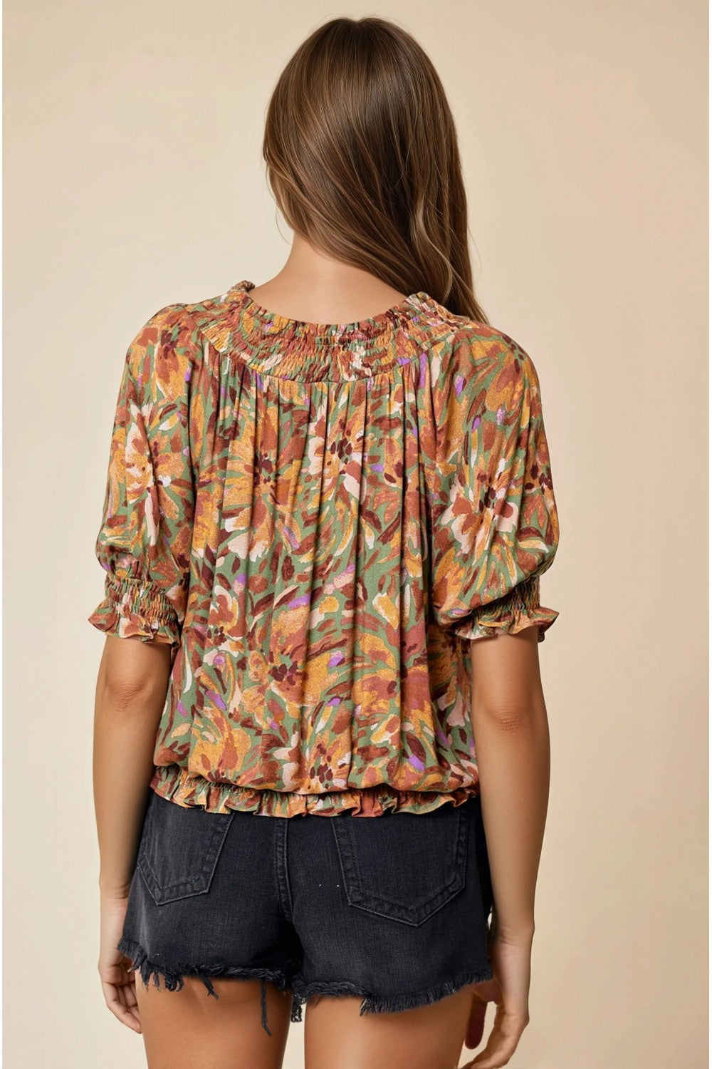 Smocked Abstract Blouse