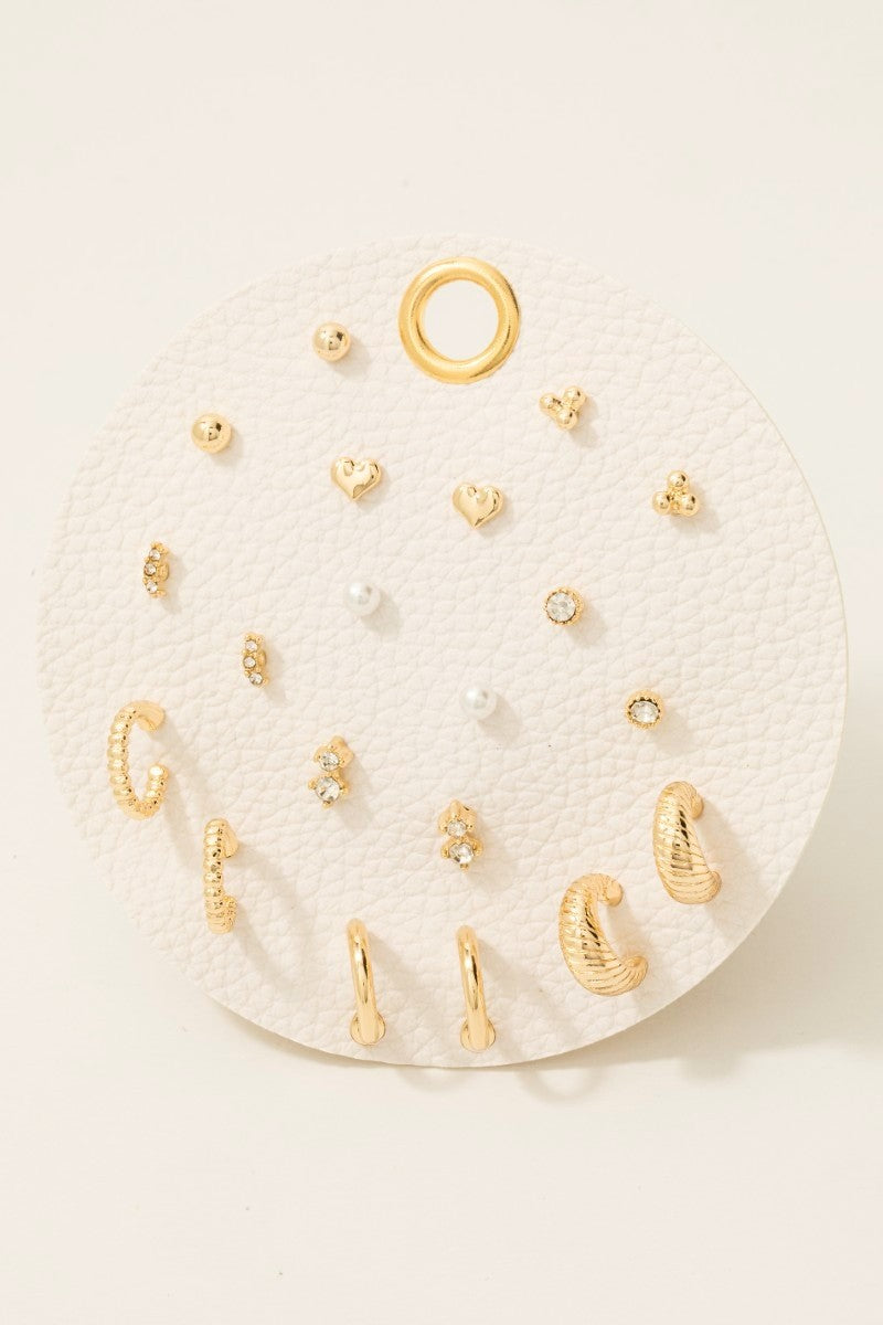 Pearl Heart Stud & Hoop Earring Set